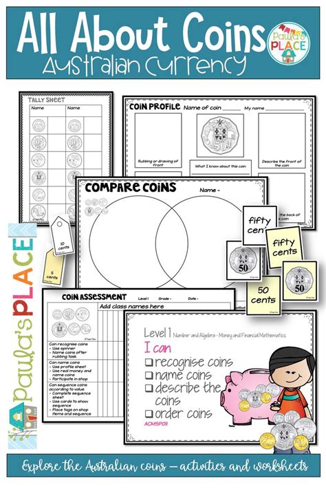 an all about coins worksheet with pictures and text on the front, along ...