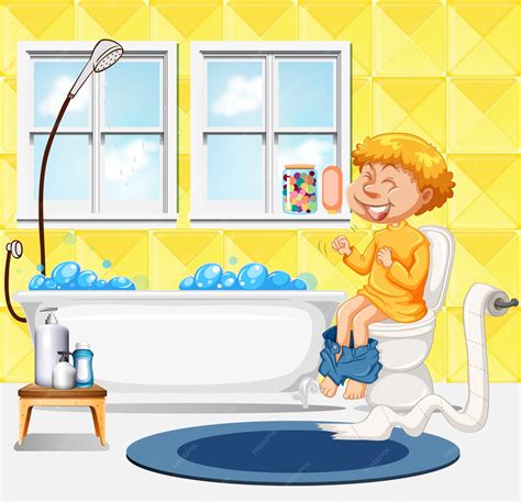 Premium Vector | A boy sit on the toilet