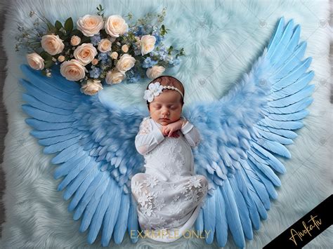 Beautiful Blue Baby Angel Wings Digital Photography Backdrop Digital