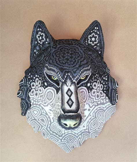 Wolf Head Sculpture Huichol Wolf Resin Ancient Wolf Art Wolf Art