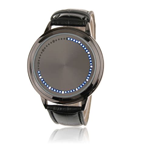 Blue LED Touchscreen Watch with Black Leather Strap - Free Shipping ...