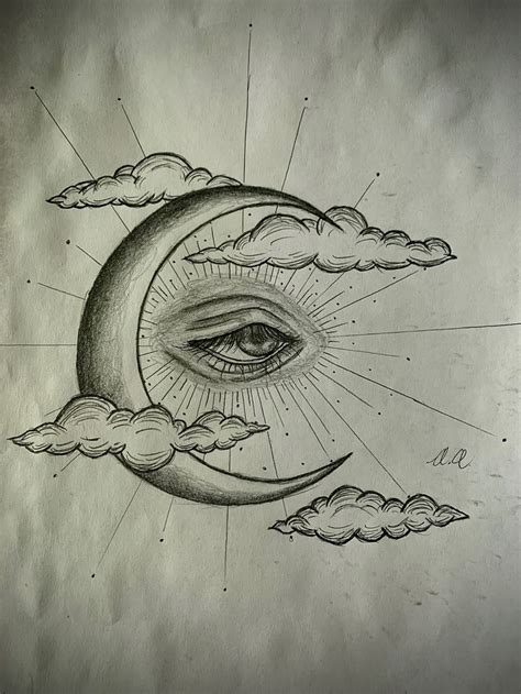 All Seeing Eye In Moon Drawing Moon Drawing Drawings Illustration Art