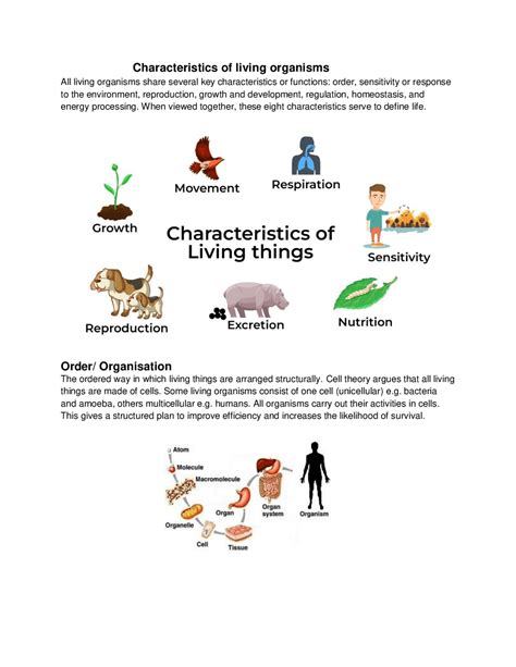 Characteristics Of Living Organisms Lecture Notes Biology Docsity