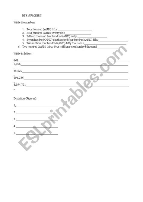 Big Numbers Esl Worksheet By Ireneprofe