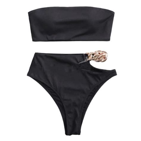 Maillot De Bain Suit De La Baignade Set Sans Fil Bande Bande Bandeau Bikini Style Black Black
