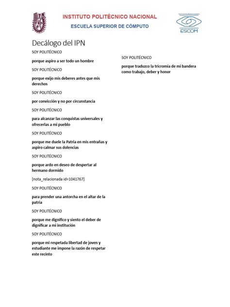 Decálogo del IPN: Soy Politécnico | PDF