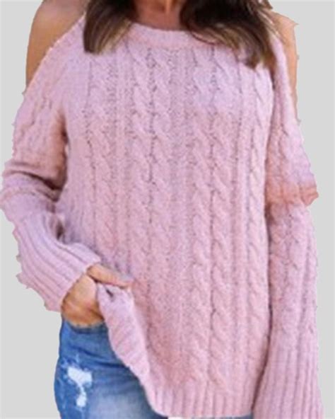 Cable Knit Cold Shoulder Sweater