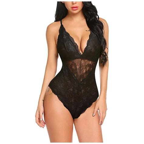 Mesdames Lingerie Mode Sexy Dentelle Body Deep V One Piece Dentelle