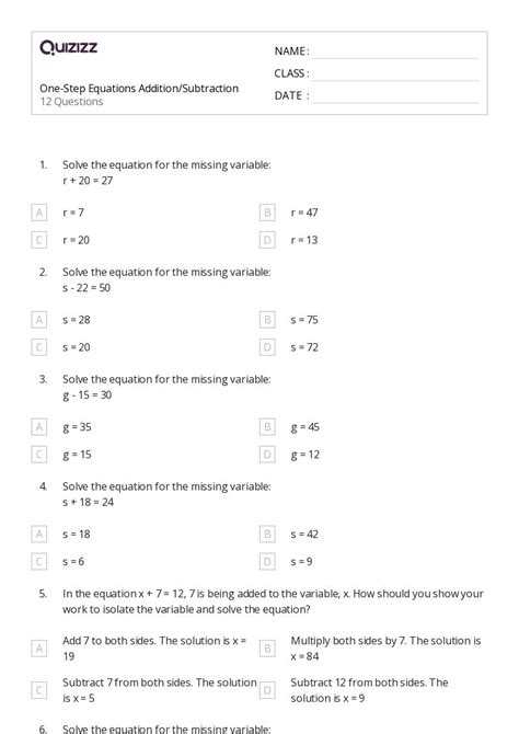 Subtraction And Patterns Of One Less Worksheets For Th Grade On