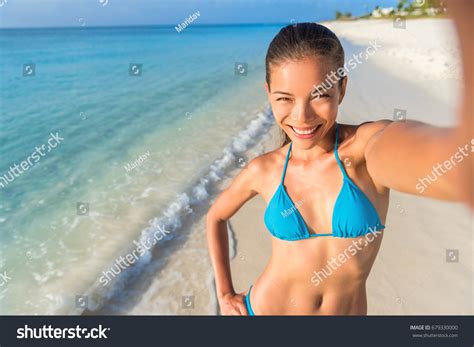 Selfie Beach Fun Bikini Woman Smiling Stock Photo Shutterstock