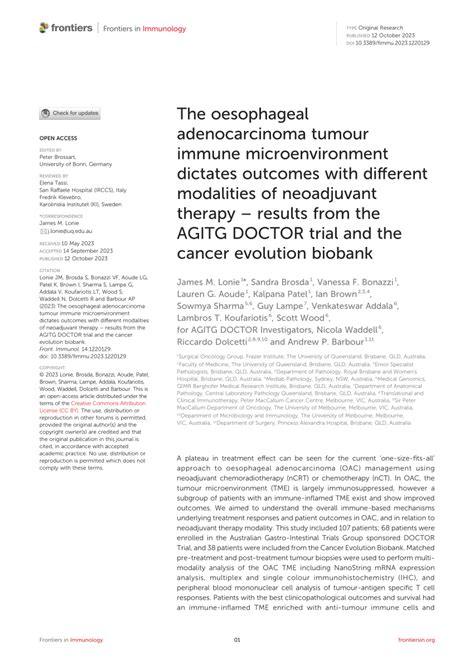 Pdf The Oesophageal Adenocarcinoma Tumour Immune Microenvironment