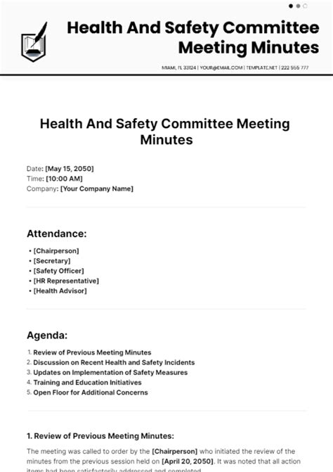 Free Health And Safety Committee Meeting Minutes Template Edit Online