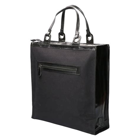 Leather Design Canvas Boodschappentas Met Nappa Leer Zwart