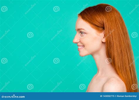 Profile Side View Of Nude Cheerful Natural Red Haired Girl Shin Stock Image Image Of