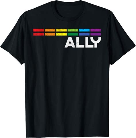 T Shirt Proud Ally Bars Equality Lgbtq Rainbow Flag Gay Pride Ally T Shirt Mensblackwomen