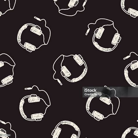Doodle Headphone Seamless Pattern Background Stock Illustration