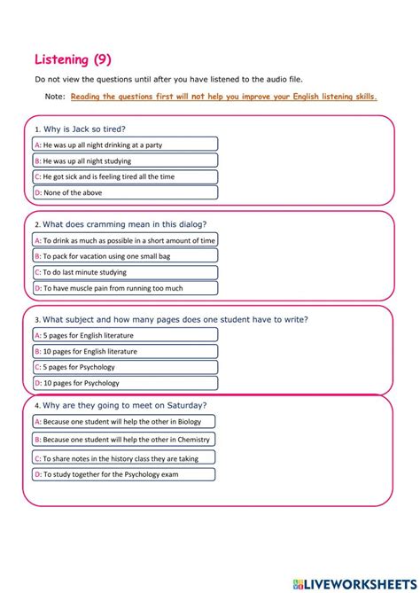 Listening | LiveWorksheets | 742226