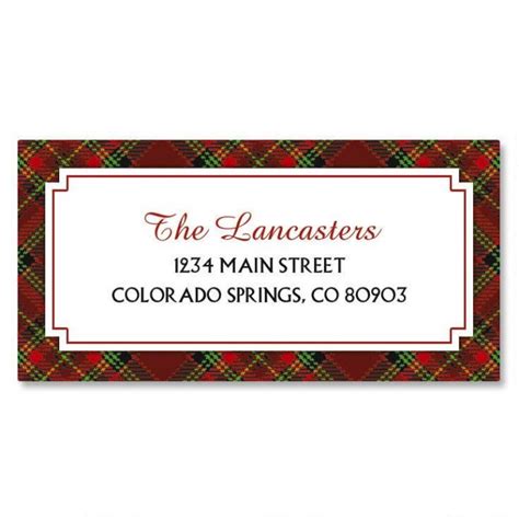 plaid border christmas return address labels colorful images