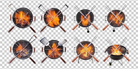 Оборудование для гриля с пламенем и скрещенными мечами | Бесплатно PSD Файл