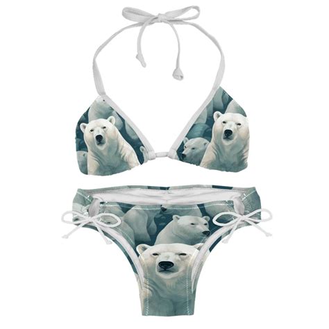Polar Bear Detachable Sponge Adjustable Strap Bikini Set Two Pack Swim Suit Beach Pool