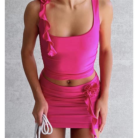 White Fox Hot Pink Set Small Top And Medium Skirt Depop