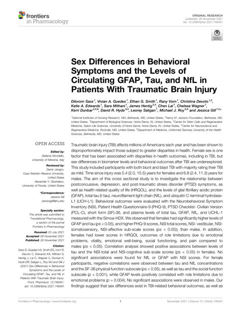 PDF Sex Differences In Behavioral Symptoms And The Levels Of