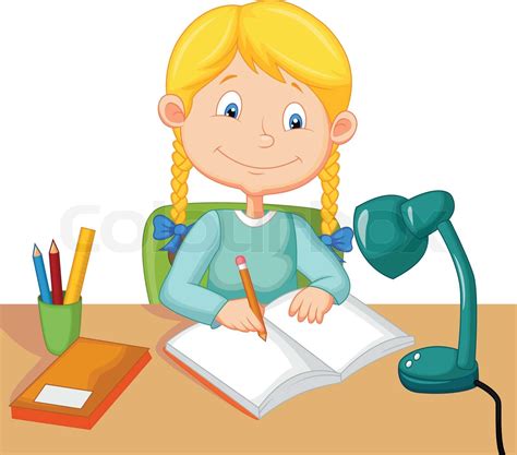 Little Girl Cartoon Studying Stock Vector Colourbox