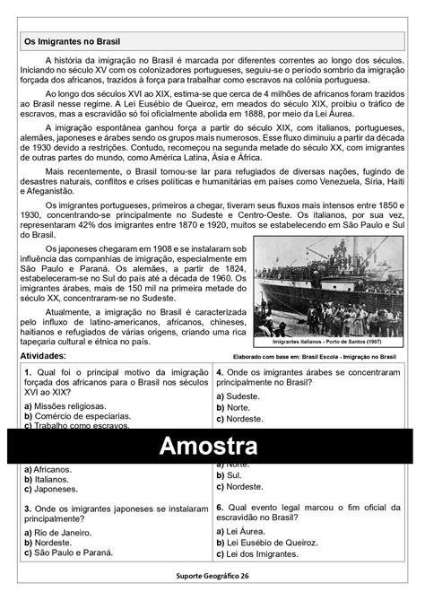Atividades Sobre Migração Imigração E Emigração 4o Ano Com Gabarito
