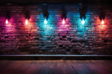 Premium Ai Image Brick Wall Background Neon Light