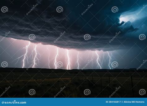 Realistic Landscape Illustration during Storm with Lightning Stock ...