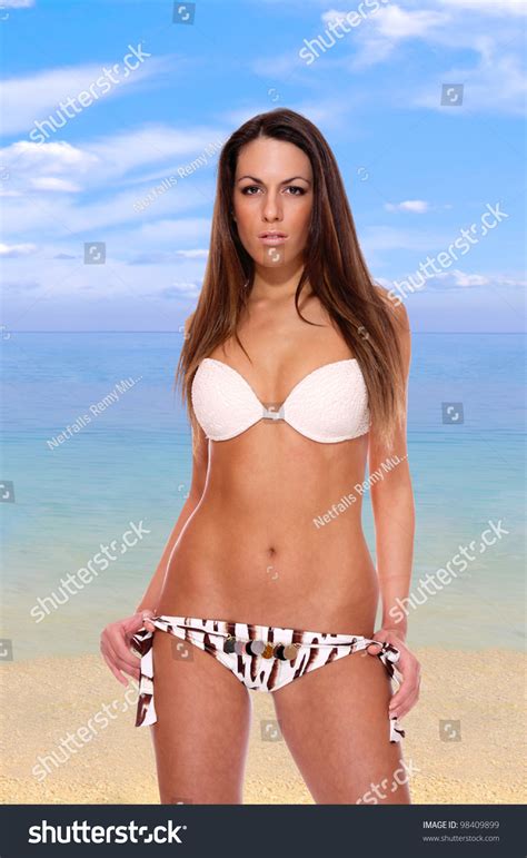 Sexy Bikini Model Over Sea Background Stock Photo 98409899 Shutterstock
