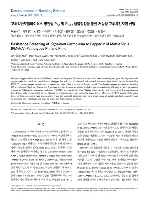 Pdf Resistance Screening Of Capsicum Germplasm To Pepper Mild Mottle