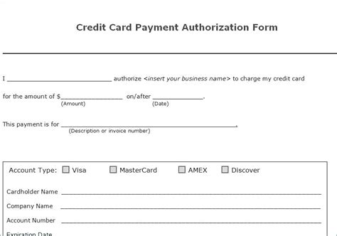 Free Credit Card Authorization Form Pdf Fillable Template