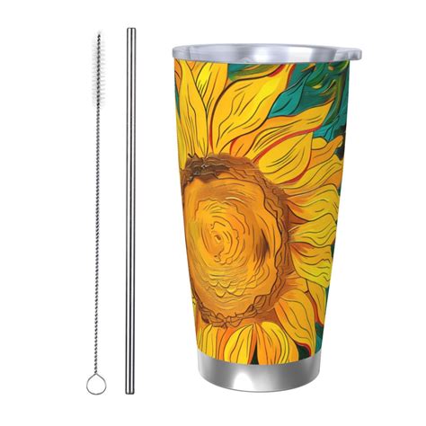 Gaeub Vibrant Sunflower Painting Print 20 Ounce Stainless Steel Car Cup