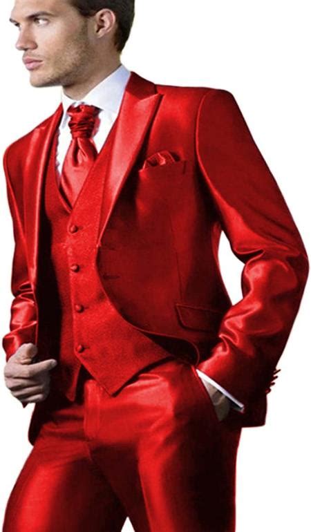 Shiny Suit Prom Suit Vested Sateen Flashy Suit Red