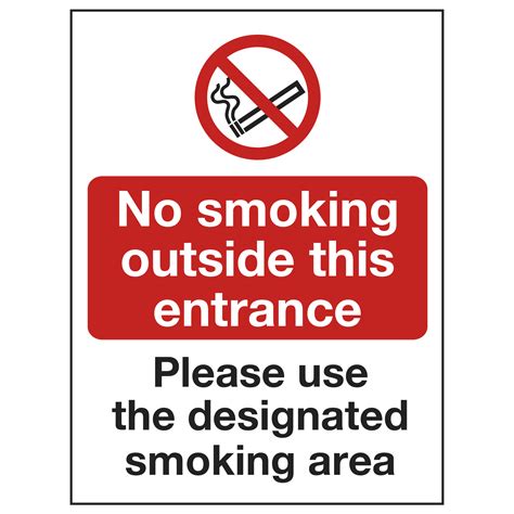 No Smoking Outside Entrance Use Designated Smoking Area Sign Catersigns