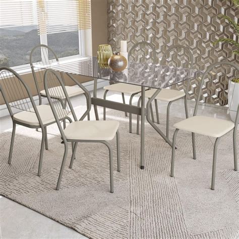 Kit Conjunto Mesa 6 Cadeiras Jantar Cozinha Vidro Nude Shopee Brasil