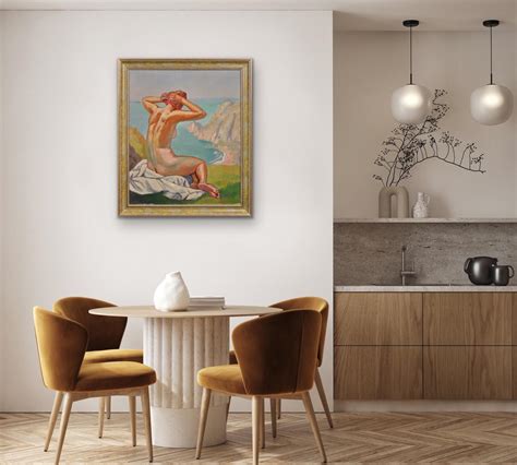 Raymond Moritz A Liberated Lady On The Cliffs Nude Sunbathing Framed S French Oil Painting