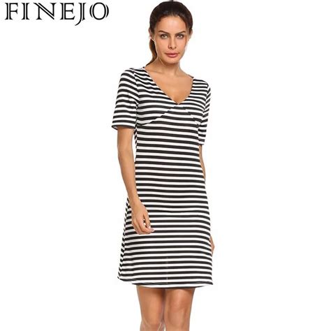 Aliexpress Buy Finejo Striped Dress Fashion Women V Neck Short