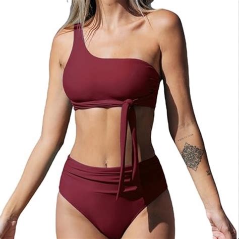 Cupshe Swim Cupshe Leafy Wrap Tie Bikini Sethalter Back Bow Low Waisted Bathing Suit