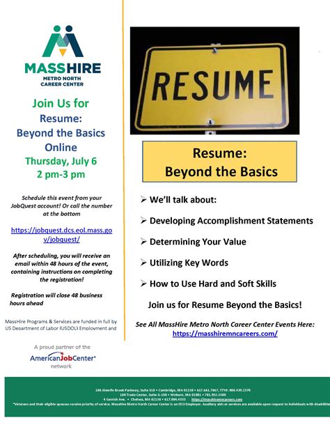 Resume Beyond The Basics MassHire Metro North Career Center