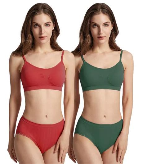 Buy Aamarsh Women Cotton Bra Panty Set For Lingerie Set Pack Of Color Red Green