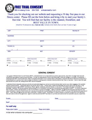 Fillable Online Free Trial Consent Form Wildcat Creek Fun Fitness