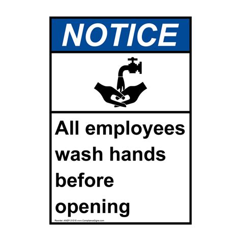 Portrait ANSI NOTICE Employee Hand Washing Sign ANEP-13144 Hand Washing