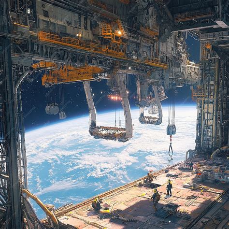 Large Orbital Shipyard Hovering Above Earth with Massive Structures