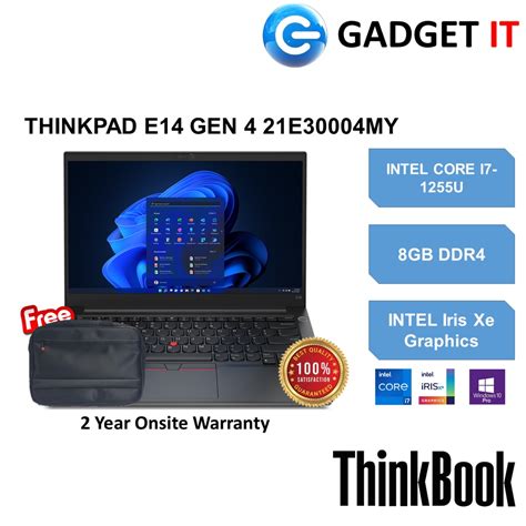 Lenovo Thinkpad E14 Gen 4 21e30004my Laptop I7 1255u8gb512gb Ssd14fhdiris Xe Graphics