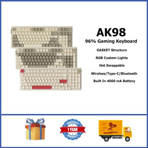 AK98 Wireless Mechanical Keyboard 96 GASKET RGB Light Hot Swappable Custom Gaming Keyboard With