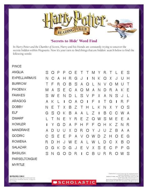 Harry Potter Word Search Printable Printable Word Searches