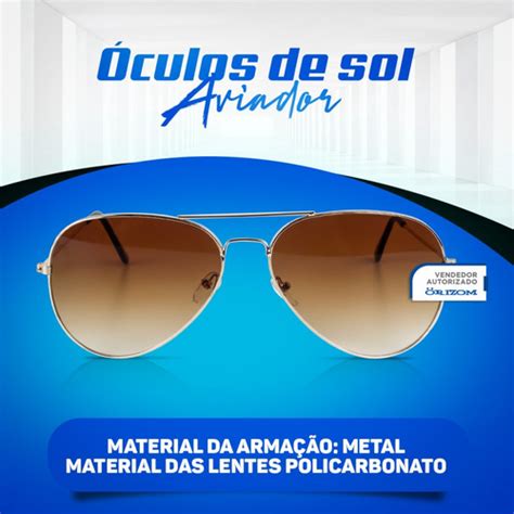 Óculos de sol masculino aviador marrom degrade no Shoptime