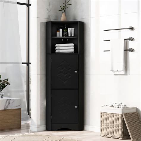 Royard Oaktree Tall Corner Cabinet Freestanding Bathroom Cabinet with 2